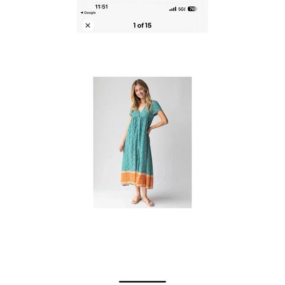 Natural Life Avery Midi Dress Short Sleeve V-neck Button Front Women’s L/XL Boho - Picture 1 of 10